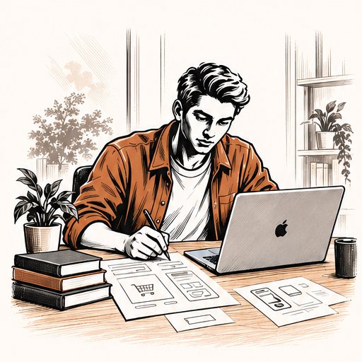 Sketching an e-commerce app at a desk